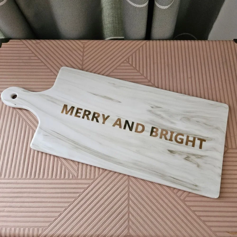 Avon Serving Board Merry & Bright Gold White Gray Marble Holiday Christmas Chic
